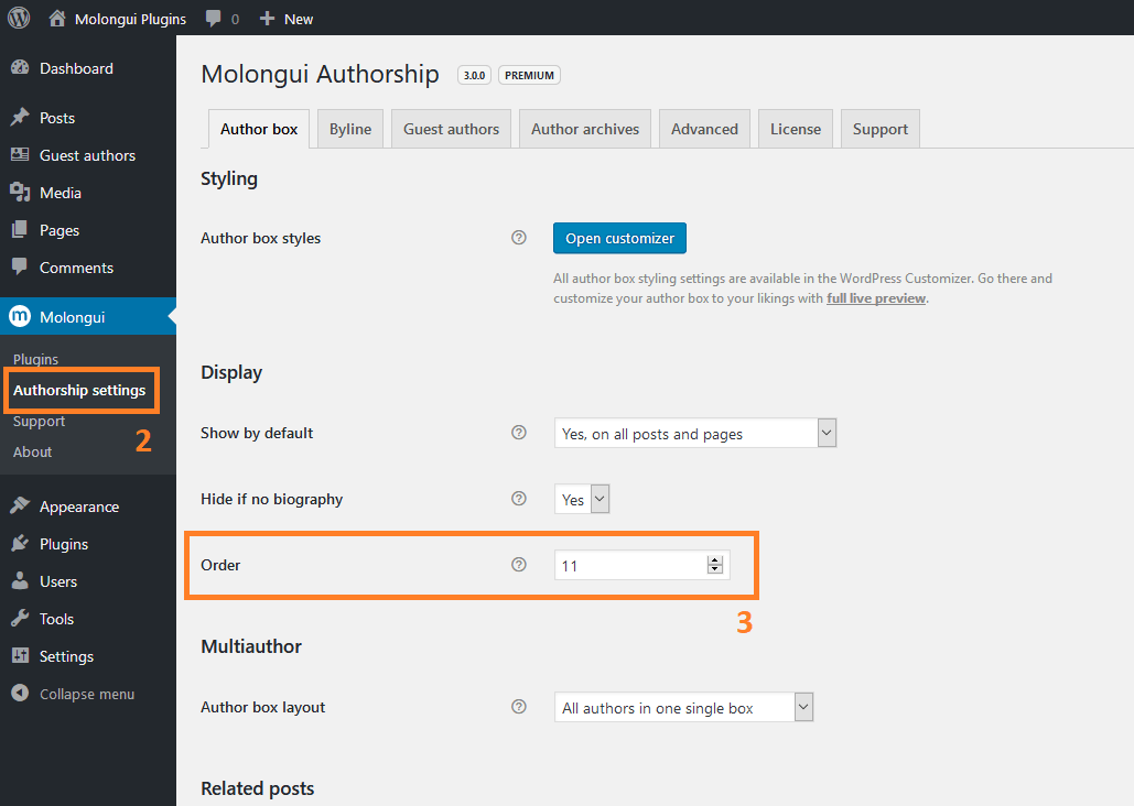 How to change author box position order