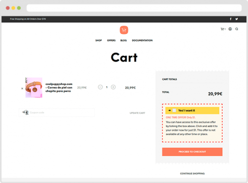 Order Bump displayed on the Cart page