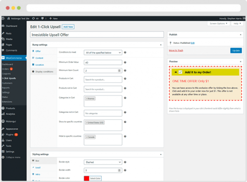 Upsell Display Conditions