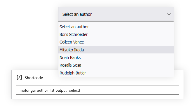 Author list dropdown